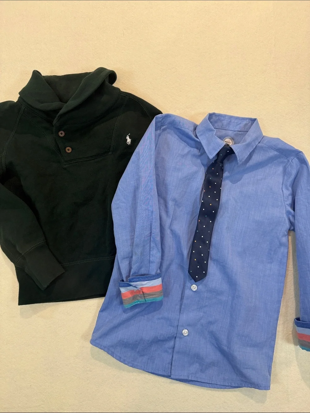 Lot of Ralph Lauren Green Cowl Neck Sweatshirt + Dress Shirt Tie Sz6 WW